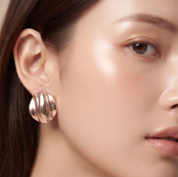 Grooved Rose Gold Button Studs