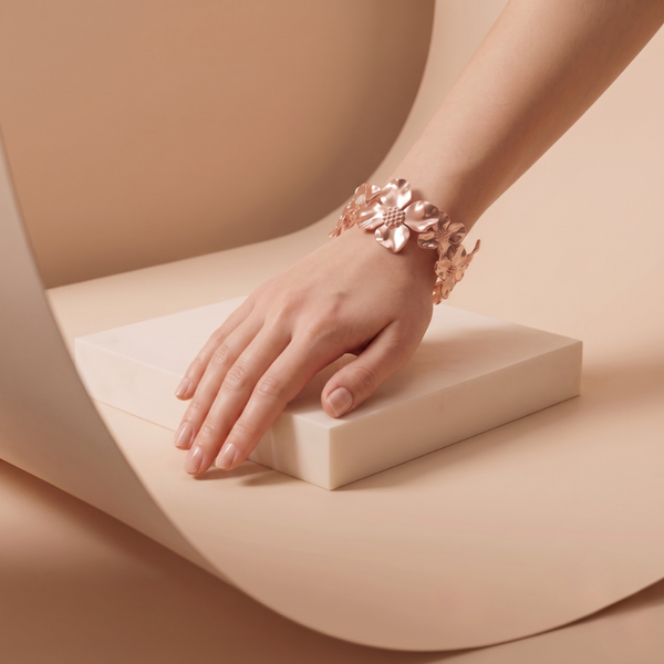 Sculpted Rose Gold Floral Cuff