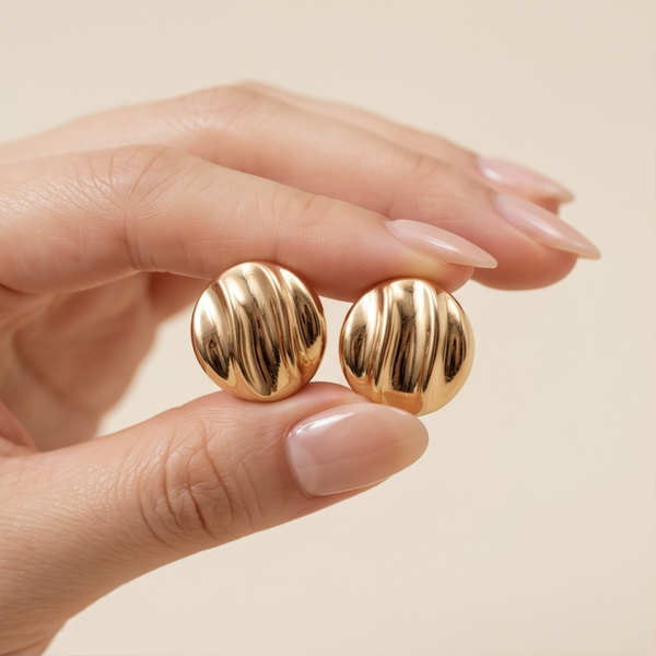 Grooved Gold Button Studs
