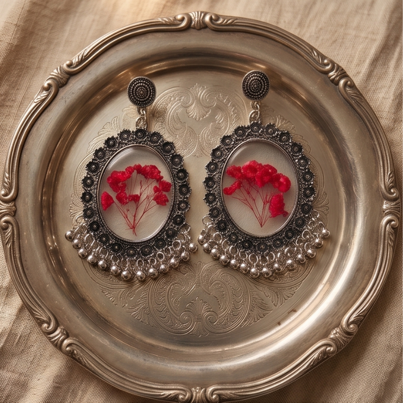 Clear Resin Red Blossom Ovals