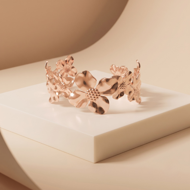 Sculpted Rose Gold Floral Cuff
