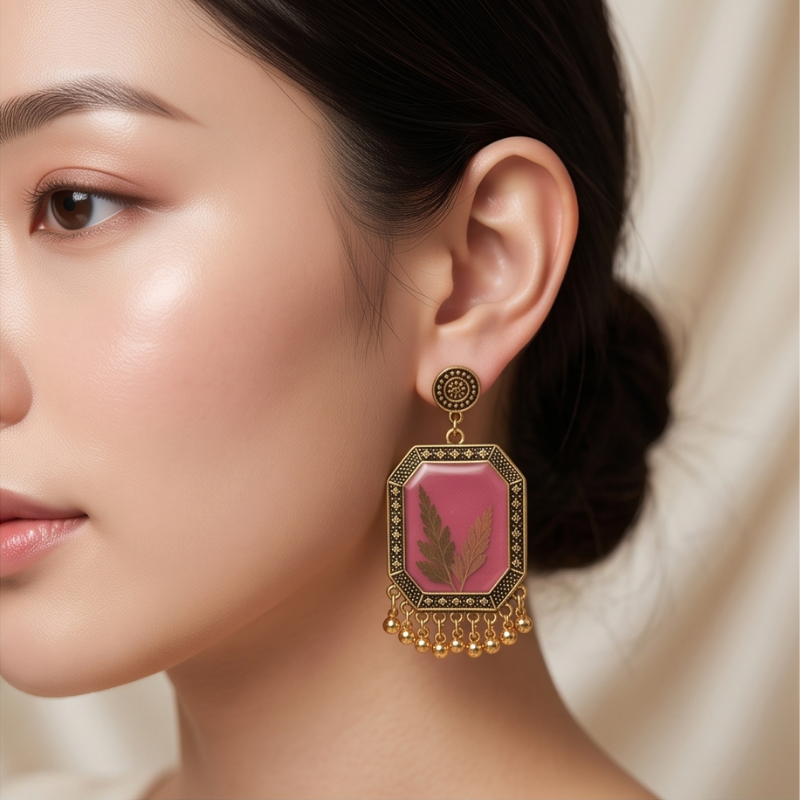 Pink Geometric Fern Dangles