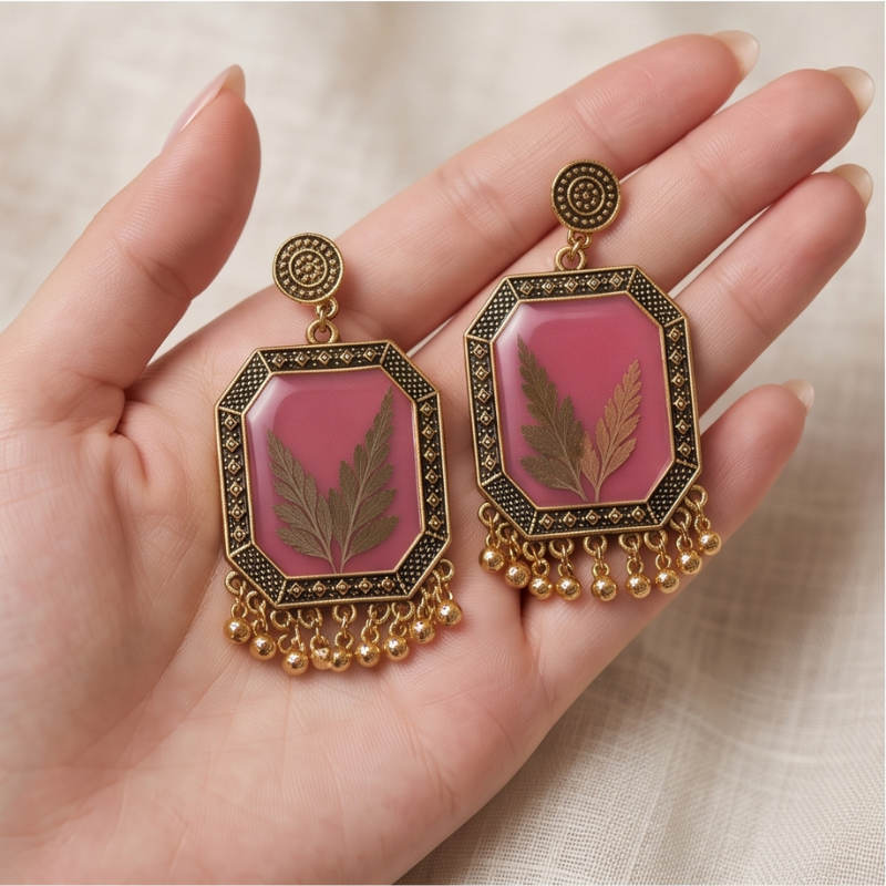 Pink Geometric Fern Dangles