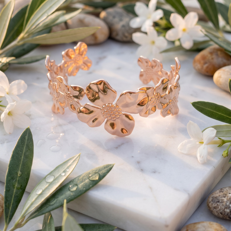Sculpted Rose Gold Floral Cuff