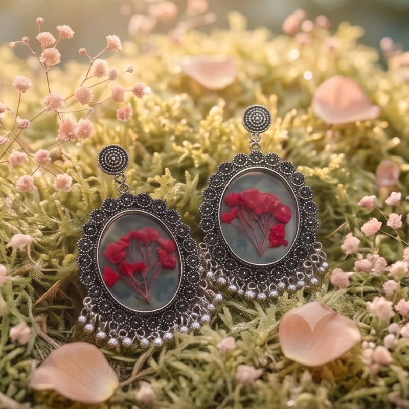 Clear Resin Red Blossom Ovals