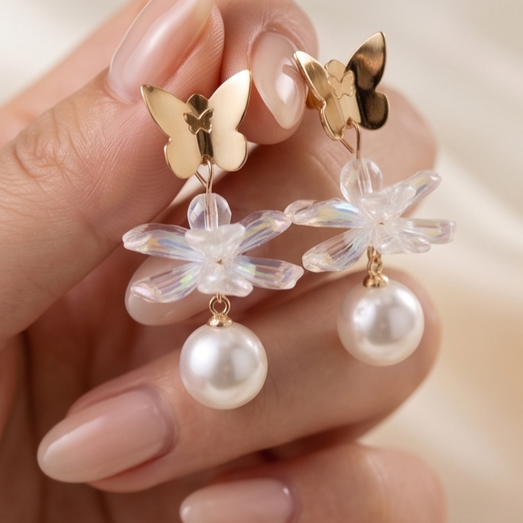 Butterfly & Pearl Dangles